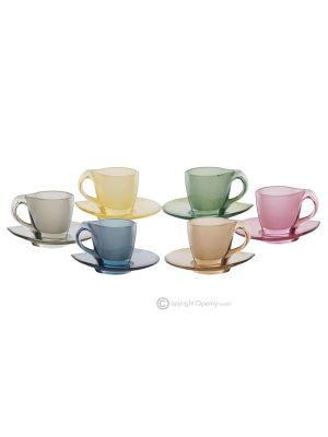 MOM Juego de 6 tazas y platillos para capuchino pintados a mano en cristal de calidad superior.