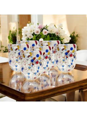 Juego de 6 vasos de cristal soplado con pan de plata, auténticos de Murano, Venecia.