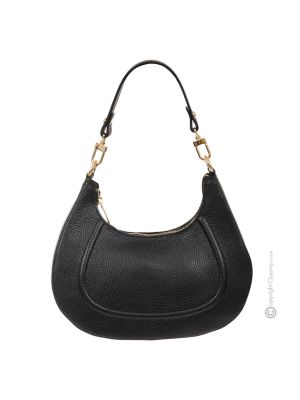 Bolso de mano y bandolera para mujer DAISY en auténtica piel negra hecha a mano.