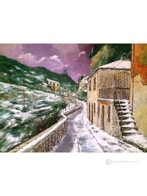 NEVANDO EN MORCONE Pintura acrílica moderna sobre lienzo Made in Italy 