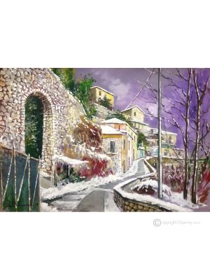 NEVANDO EN MORCONE Pintura acrílica moderna sobre lienzo Made in Italy 