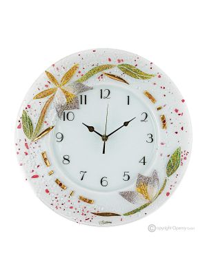 AZALEA Reloj de pared, vidrio artístico decorado en relieve floral, hecho a mano