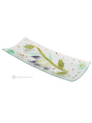 NINFEA – Centro de mesa, bandeja, plato para servir, vidrio artístico hecho a mano, diseño moderno