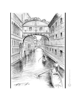 PUENTE DE LOS SUSPIROS - VENECIA Dibujo a lápiz sobre cartón moderno Made in Italy 