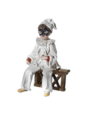 PULCINELLA Porcelana Capodimonte, máscara de carnaval, espléndida y refinada estatuilla.