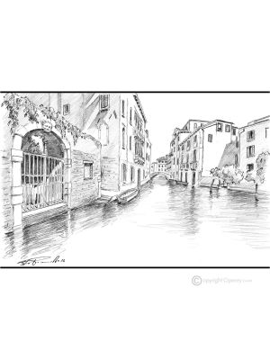 RIO SAN GIOVANNI LATERANO - VENECIA Dibujo a lápiz sobre cartón moderno Made in Italy 