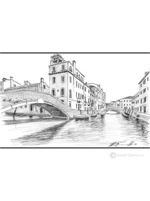 RIO DEL CARMINI - VENECIA Dibujo a lápiz sobre cartón moderno Made in Italy 