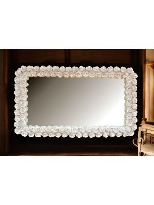 Espejo de cerámica de estilo barroco decorado con rosas, cristales de Swarovski y detalles dorados.