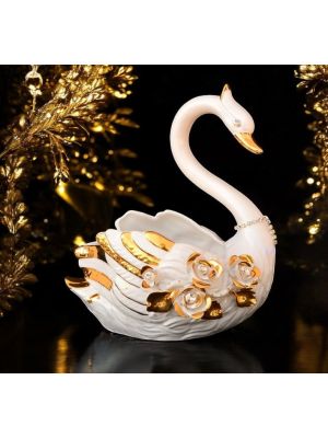 SWAN Centro de mesa artístico de cerámica estilo barroco con detalle en oro de 24k Made in Italy