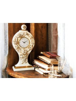 RELOJ DE MESA Cerámica artística estilo barroco con detalle en oro de 24k Made in Italy
