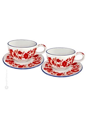 FIORACCIO MUGS set tazas de cereales para el desayuno con platillo Castelli cerámica hecha a mano auténtica Abruzzo Made in Italy