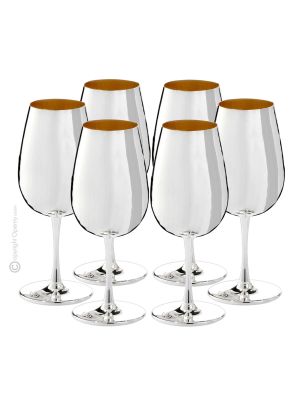 COPAS DE DEGUSTACIÓN Juego de 6 Copas Especiales Chapado en Oro Plata Hecho a Mano Made in Italy