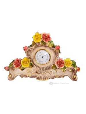 RELOJ DE MESA Cerámica artística estilo barroco con detalle en oro de 24k Hecho en Italia