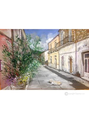 VISTAZO DE MONTAGUTO Pintura acrílica moderna sobre lienzo Made in Italy 