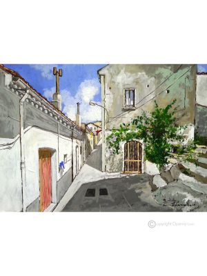 VISTAZO DE ORSARA Pintura acrílica moderna sobre lienzo Made in Italy 