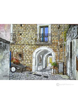 VISTAZO DE ORSARA Pintura acrílica moderna sobre lienzo Made in Italy 