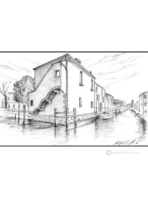 VISTAZO A VENECIA Dibujo a lápiz sobre cartón moderno Made in Italy 
