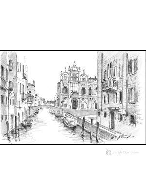 ESCUELA GRANDI S. MARCO - VENECIA Dibujo a lápiz sobre cartón moderno Made in Italy 