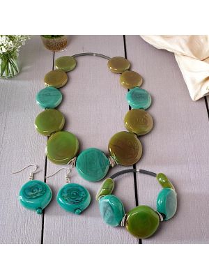 Exclusivo conjunto de joyas de cristal de Murano hechas a mano: collar, pulsera y pendientes.