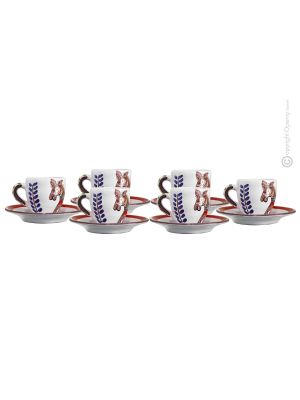 DONKEY CUPS juego de 6 tazas de café espresso con platillos hechos a mano de cerámica auténtica Sicilia Made in Italy