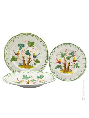 PLATOS PARA PÁJAROS Colección Castelli de vajilla de cerámica, pintada a mano, Made in Italy