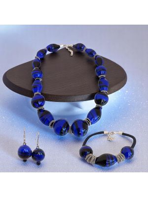 Conjunto de collar, pulsera y pendientes, auténticas cuentas de cristal de Murano soplado.