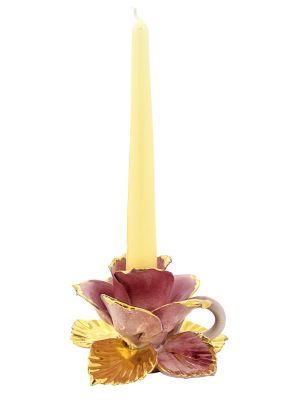 PORTAVELAS ROSA Candelabro de Cerámica Creaciones Artísticas Barrocas Oro 24k Made in Italy