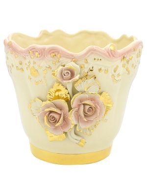 SOPORTE PARA MACETERO DE ROSAS 3 Portaplantas de cerámica Creaciones artísticas Pan de oro de 24k Hecho en Italia