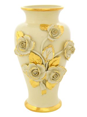 BRIOSO ROSE JARRON Jarrón de Cerámica Creaciones Artísticas Estilo Barroco Oro 24k Hecho en Italia