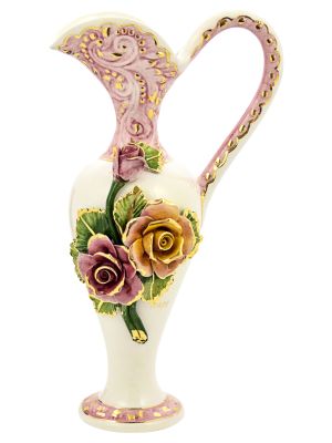 JARRÓN ROSE AMPHORA Jarrón de Cerámica Creaciones Artísticas Estilo Barroco Oro 24k Hecho en Italia