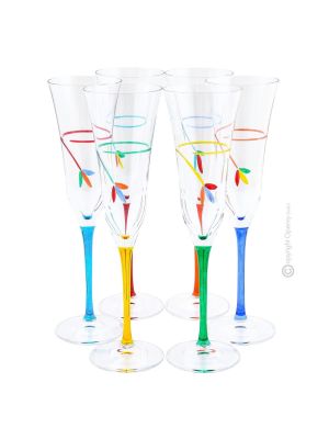 GIGLIO FLUTE GLASS Juego de 6 copas flauta de cristal pintadas a mano, auténtica Venecia, Made in Italy