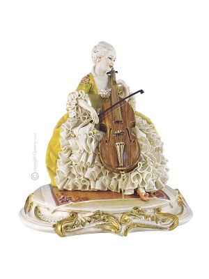 Figura SEÑORA CON VIOLONCHELO Estatua Figura de porcelana Capodimonte hecha a mano en Italia