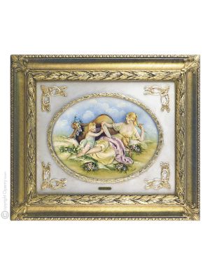 ESCENA PASTORAL MADRE CON NIÑO Cuadro bajorrelieve Porcelana de Capodimonte Hecho en Italia