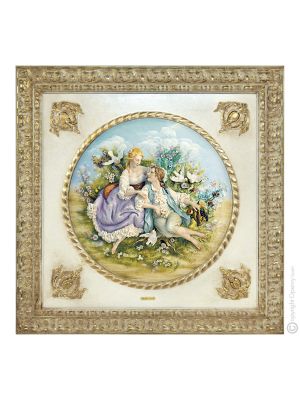 ENCUENTRO ROMÁNTICO Cuadro en bajorrelieve Porcelana de Capodimonte Made in Italy