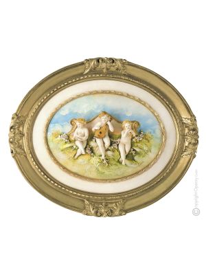 CHERUBINI MÚSICOS Cuadro en bajorrelieve Porcelana de Capodimonte Made in Italy