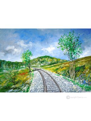 HACIA EL HOGAR Pintura acrílica moderna sobre lienzo Made in Italy 