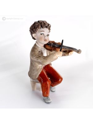 VITO Figura de músico con violín, pura porcelana artística italiana.