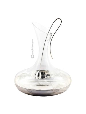 DECANTER CON INFUSOR DE PLATA con Fondo de Plata Jarra de Agua para Vino en Elegante Combinación de Cristal y Plata Martillado a Mano Chapado Antioxidante Especial Made in Italy *1,5l