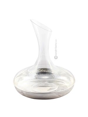 DECANTER CON FONDO DE PLATA Jarra de agua y vino en elegante combinación de cristal y baño de plata Martillado a mano Baño especial antioxidante Made in Italy *1,5l