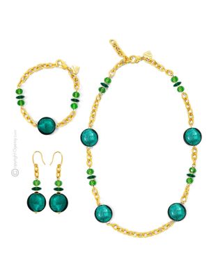 PARURE WENDY conjunto de bisutería artística collar collar pulsera pendientes cuentas de cristal de Murano con plata 925 auténtica hecha a mano Made in Italy