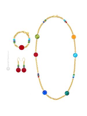 PARURE WENDY conjunto de bisutería artística collar collar pulsera pendientes cuentas de cristal de Murano con plata 925 auténtica hecha a mano Made in Italy