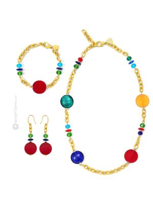 PARURE WENDY conjunto de bisutería artística collar collar pulsera pendientes cuentas de cristal de Murano con plata 925 auténtica hecha a mano Made in Italy