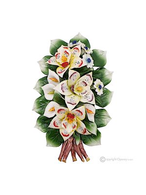ORQUÍDEAS - Rama de flores para colgar, fina porcelana de Capodimonte, decorativa