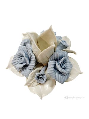 PORTAVELAS ROSAS – Centro de mesa decoración, porcelana Capodimonte, hecho a mano