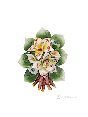 ORQUÍDEAS - Rama de flores para colgar, fina porcelana de Capodimonte, hecha a mano