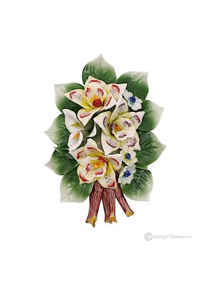 ORQUÍDEAS - Rama de flores para pared, fina porcelana de Capodimonte, hecha a mano