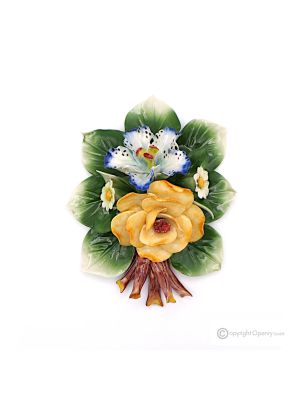 ORQUÍDEAS ROSAS - Rama de flores para pared, fina porcelana de Capodimonte, hecha a mano