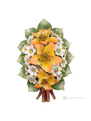 ORQUÍDEAS - Composición floral de pared, cerámica de Capodimonte de alta calidad, hecha a mano.