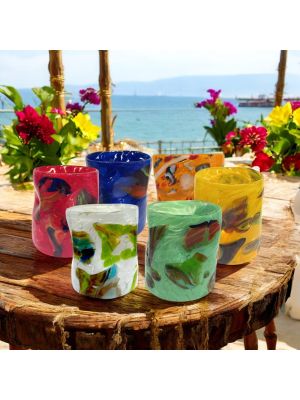 Juego de 6 copas de cristal soplado con incrustaciones realizadas en cristal fusionado, auténtico Murano.