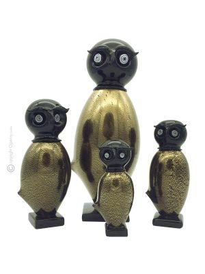 OWL Vidrio soplado de Murano Pan de oro de 24k, artesanía auténtica Made in Italy